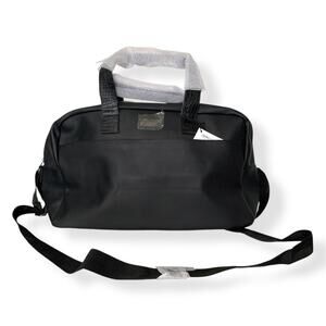 NWT Jimmy Choo unisex black faux leather weekender duffel carry on travel bag